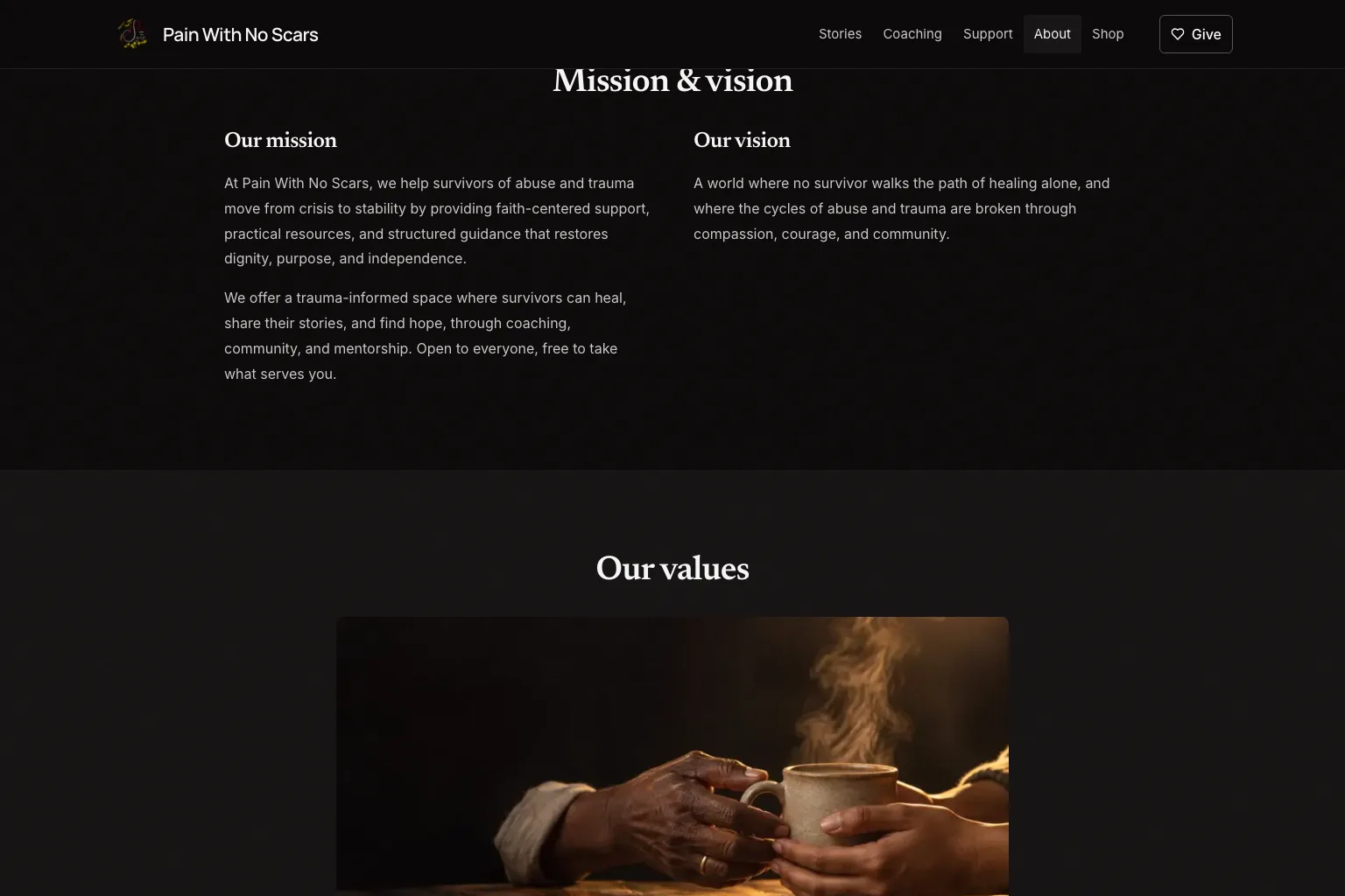The mission, on the about page.
