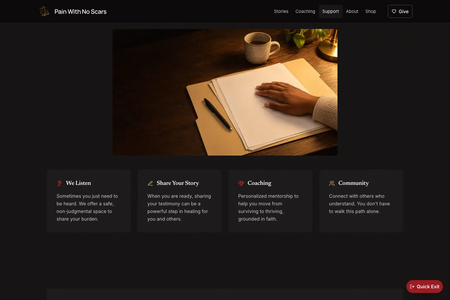 The support page.
